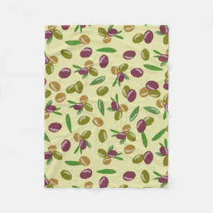 Rustic Olive and Olive Leaves Pattern Fleece Blanket