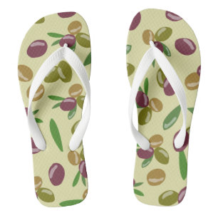 Rustic Olive and Olive Leaves Pattern Flip Flops