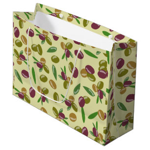 Rustic Olive and Olive Leaves Pattern Large Gift Bag