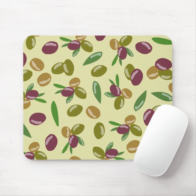 Rustic Olive and Olive Leaves Pattern Mouse Mat (With Mouse)