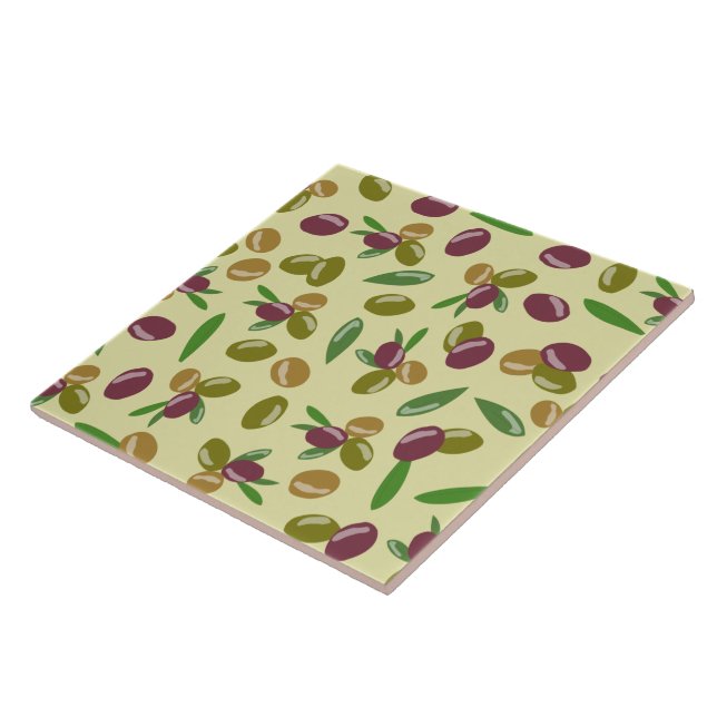 Rustic Olive and Olive Leaves Pattern Tile (Side)