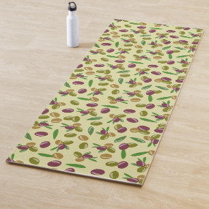Rustic Olive and Olive Leaves Pattern Yoga Mat