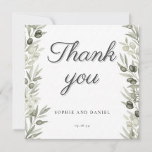 Rustic Olive Branch and Floral Wedding Thank You