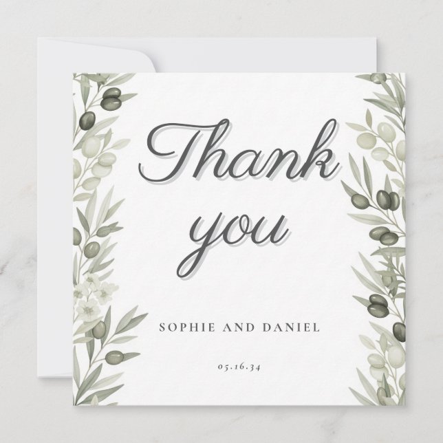 Rustic Olive Branch and Floral Wedding Thank You (Front)