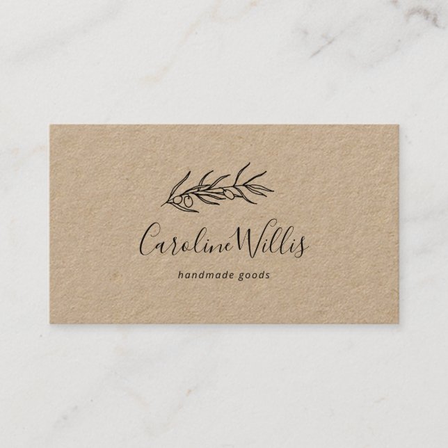 Rustic olive branch kraft business card (Front)