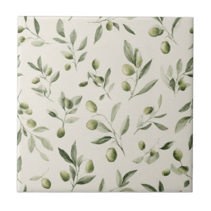 Rustic Olive Branch Mediterranean Pattern Tile