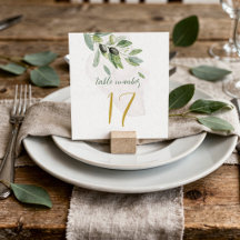 Rustic Olive Branch Watercolor Table Number