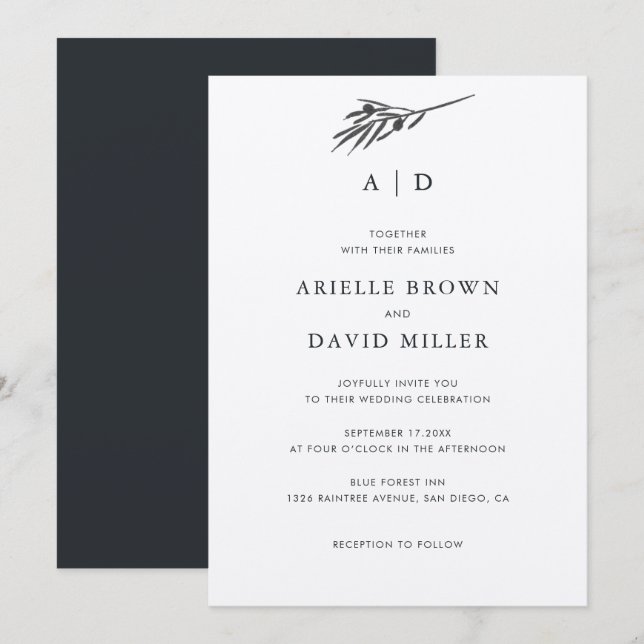 Rustic Olive Branch Wedding Invitation (Front/Back)