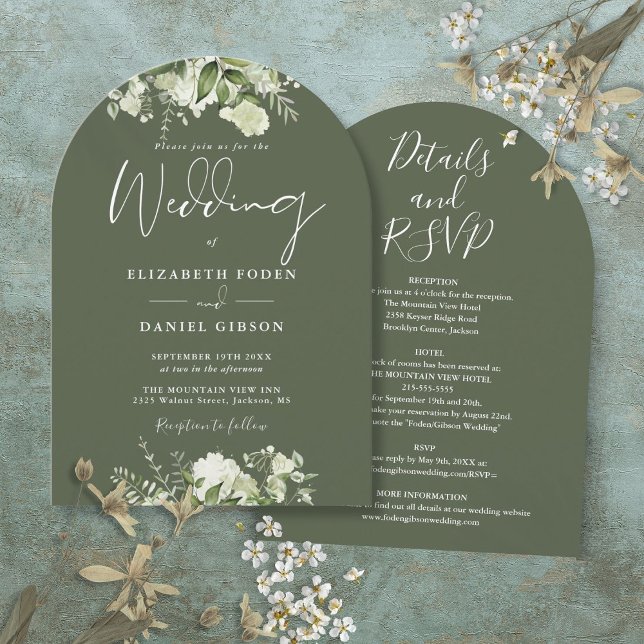 Rustic Olive Green All In One Floral Arch Wedding Invitation (Rustic Olive Green All In One Floral Arch Wedding Invitation)
