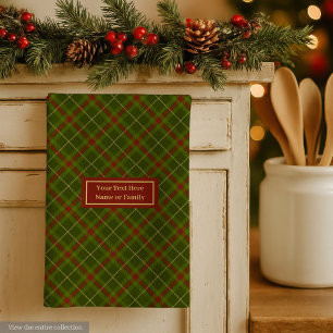 Rustic Olive Green Fall Tartan Towel Custom Name