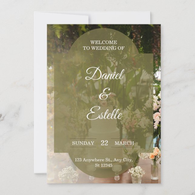 Rustic Olive Green Floral Photo Wedding Invitation (Front)