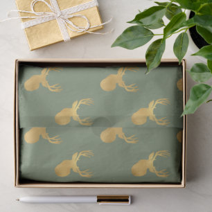 Rustic Olive Green Gold Deer Christmas Tissue Paper