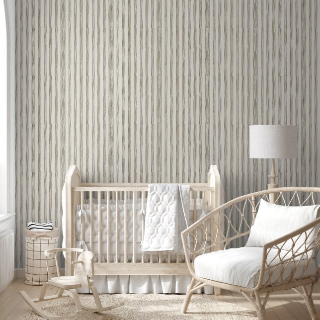 Rustic Olive Green Watercolor Stripe Wallpaper (Kids)