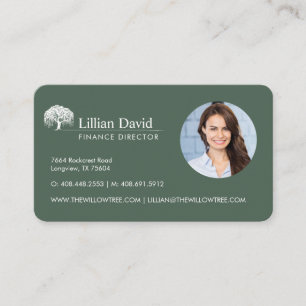 Rustic Olive Green & White Willow Tree Logo Photo Business Card