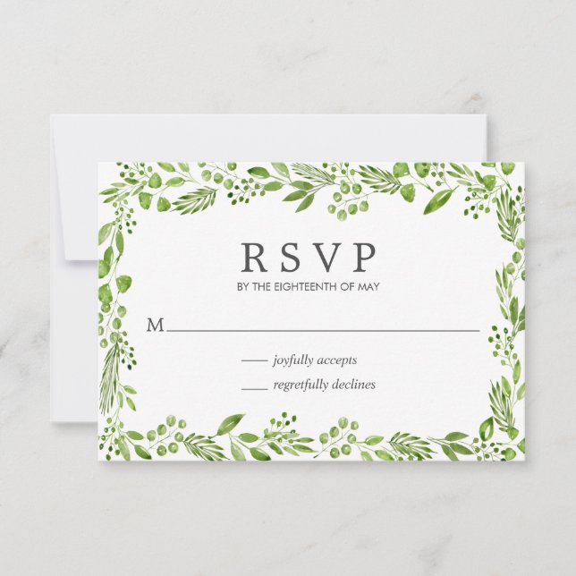 Rustic Olive Greenery Elegant Wedding RSVP Card (Front)