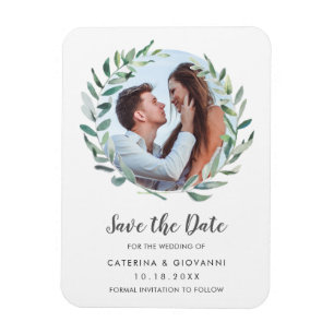 Rustic Olive Greenery Photo Wedding Save the Date Magnet