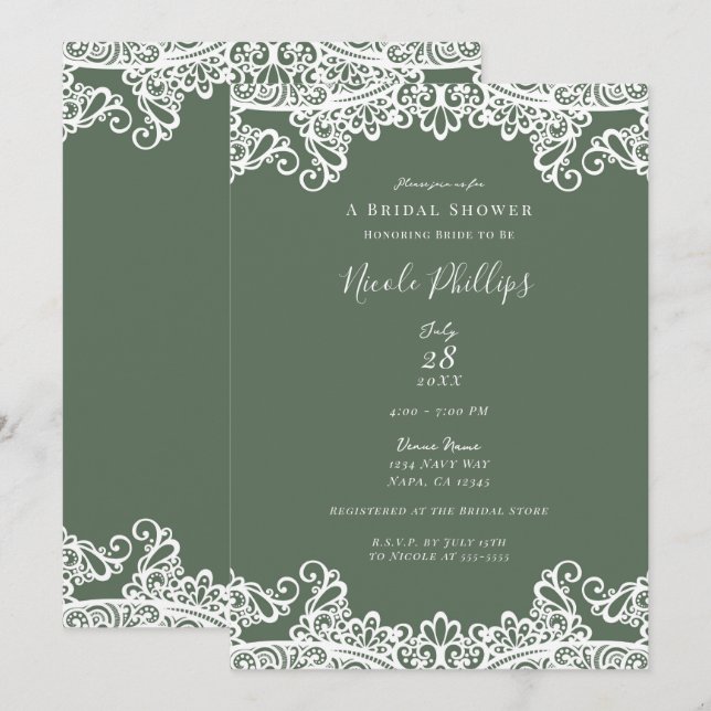 Rustic Olive & Lace Elegant Chic Bridal Shower   Invitation (Front/Back)