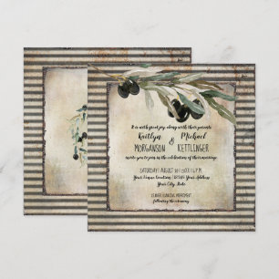 Rustic Olive Leaf Wreath Watercolor Farm Vintage Invitation