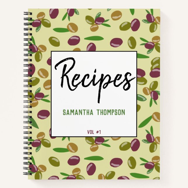 Rustic Olive & Leaves Pattern Recipes Cooking Notebook (Front)