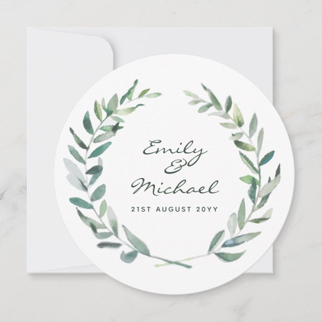 Rustic Olive Leaves Stickers Personalised Invitation (Front)