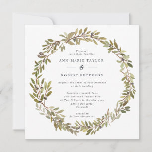 Rustic Olive Leaves Wreath Square Wedding Invitation