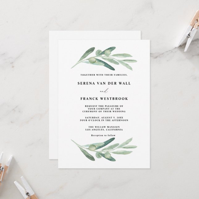 Rustic Olive Wedding  Invitation (Front/Back In Situ)