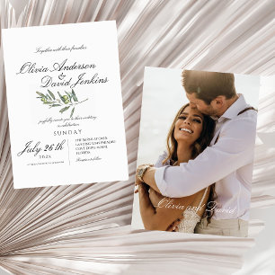 Rustic Olive Wedding Photo Script Elegant Wedding  Invitation