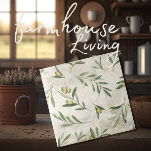 Rustic Olives Vintage Tuscany Neutral Watercolors Tile