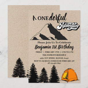 Rustic Onderful  Adventure First Birthday  Invitation