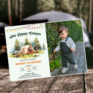 Rustic One Happy Camper 1st Birthday Party Invitation