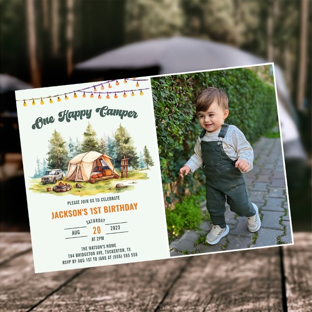 Rustic One Happy Camper 1st Birthday Party  Invitation (Creator Uploaded)