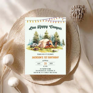 Rustic One Happy Camper 1st Birthday Party  Invitation