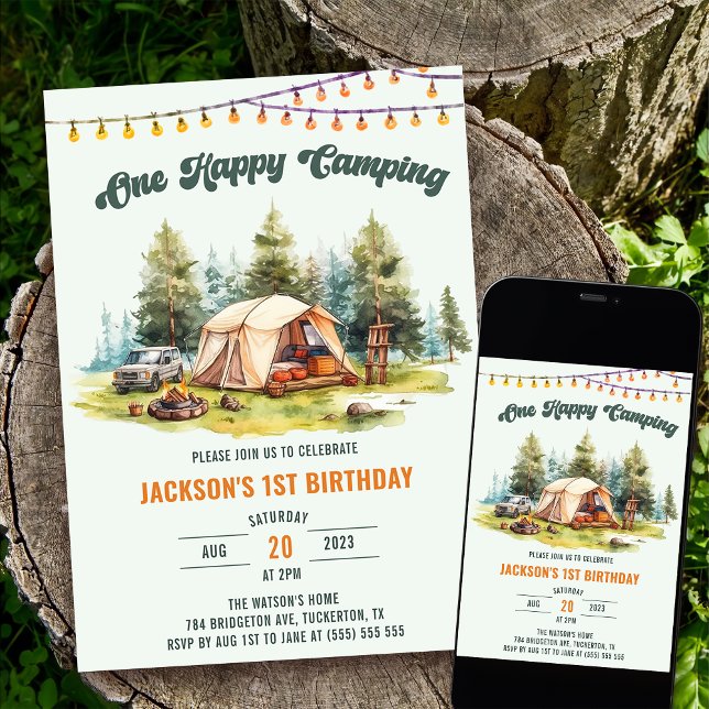 Rustic One Happy Camper 1st Birthday Party  Invitation (Creator Uploaded)