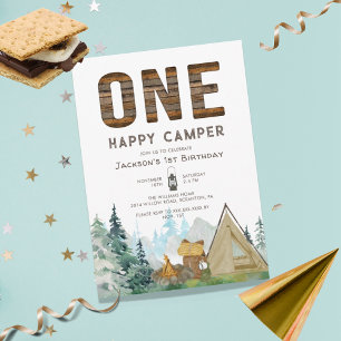 Rustic One Happy Camper Birthday Invitation