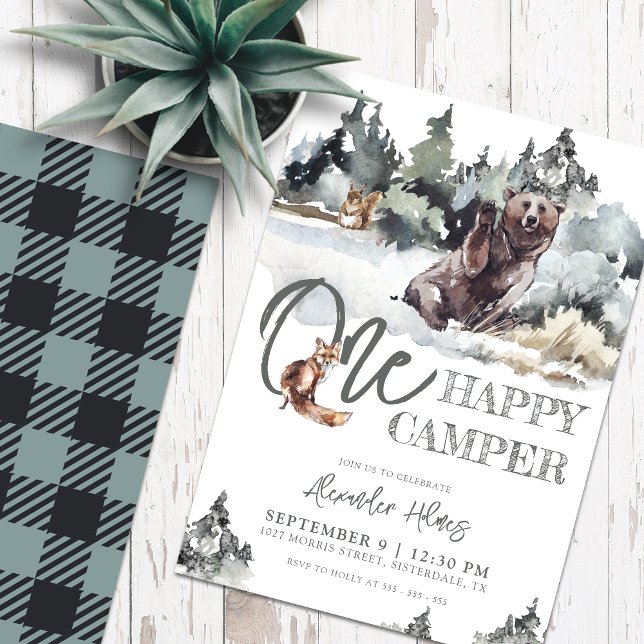 Rustic One Happy Camper Birthday Invitation (Creator Uploaded)