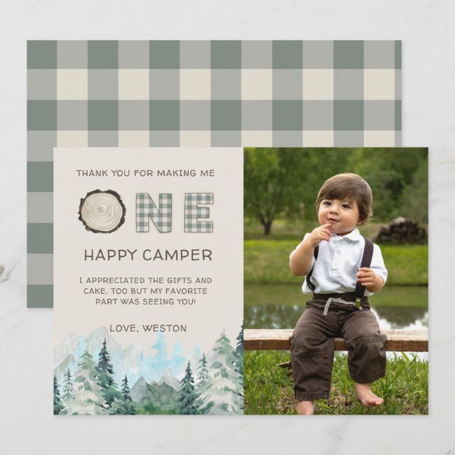 Rustic One Happy Camper Thank You Cards (Front/Back)