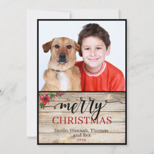 Rustic One Photo Merry Christmas Calligraphy Card