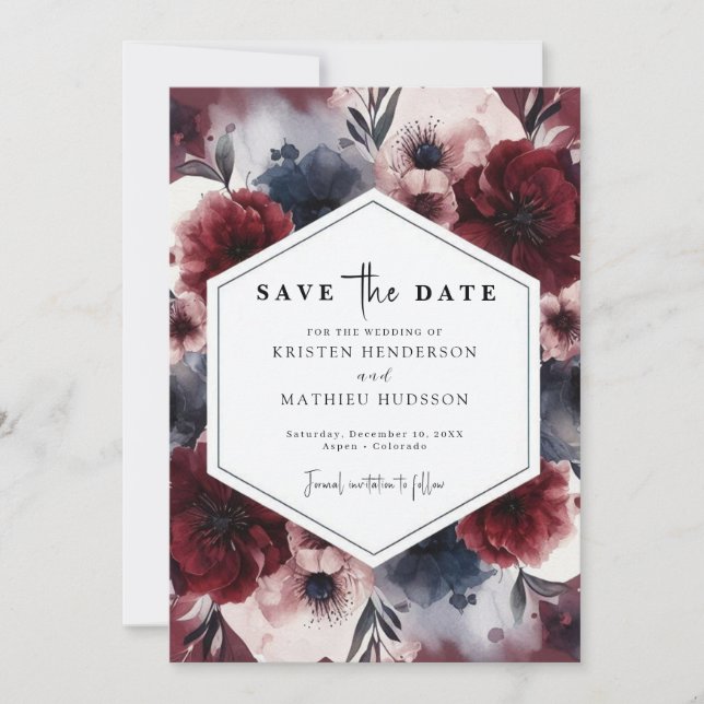 Rustic Online Burgundy Wedding Save The Date (Front)