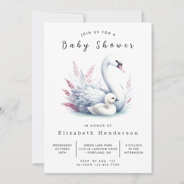  Rustic Online Swan Baby Shower Invitation (Front)