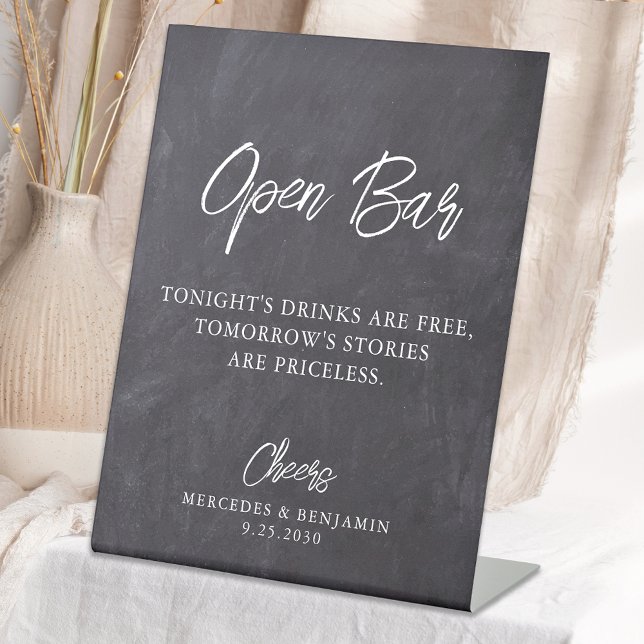 Rustic Open Bar Chalkboard Personalised Wedding  Pedestal Sign (Creator Uploaded)