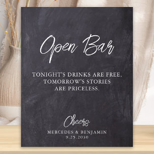 Rustic Open Bar Chalkboard Personalised Wedding Poster