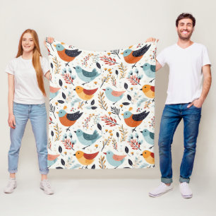 Rustic Orange And Blue Bird Garden Fleece Blanket