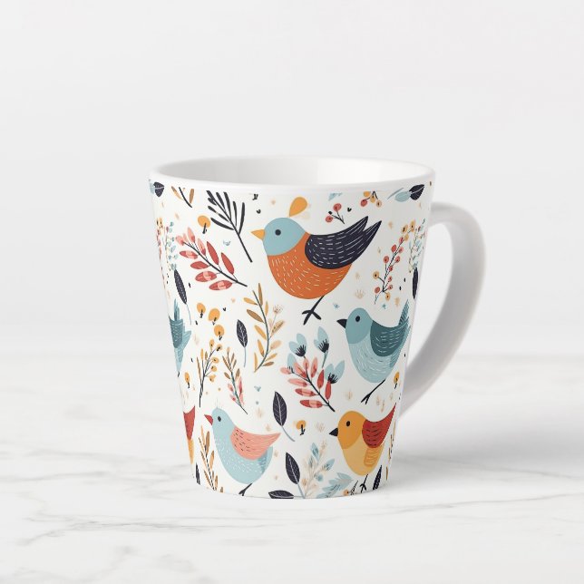 Rustic Orange And Blue Bird Garden Latte Mug (Right Angle)