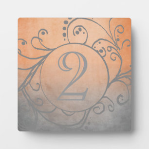 Rustic Orange and Grey Bohemian Table Number Plaque