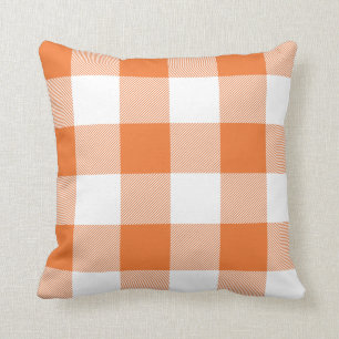 Rustic Orange and White Buffalo Check Plaid Cushion