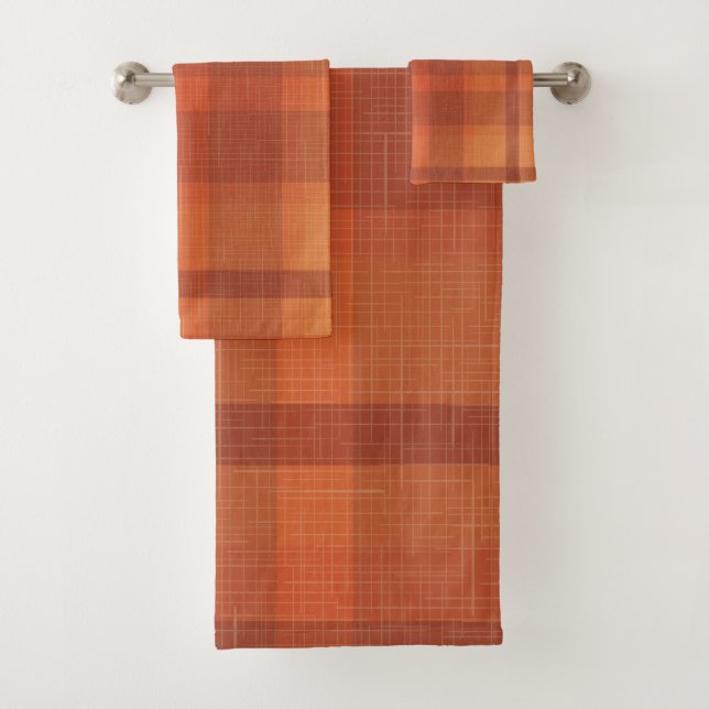 Rustic Orange Autumn  Fall Plaid Tartan  Bath Towel Set (Insitu)