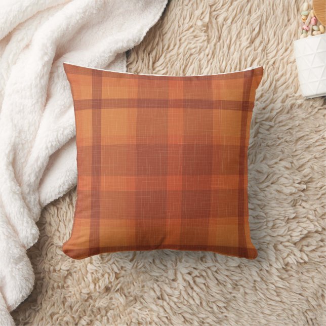Rustic Orange Autumn  Fall Plaid Tartan  Cushion (Blanket)