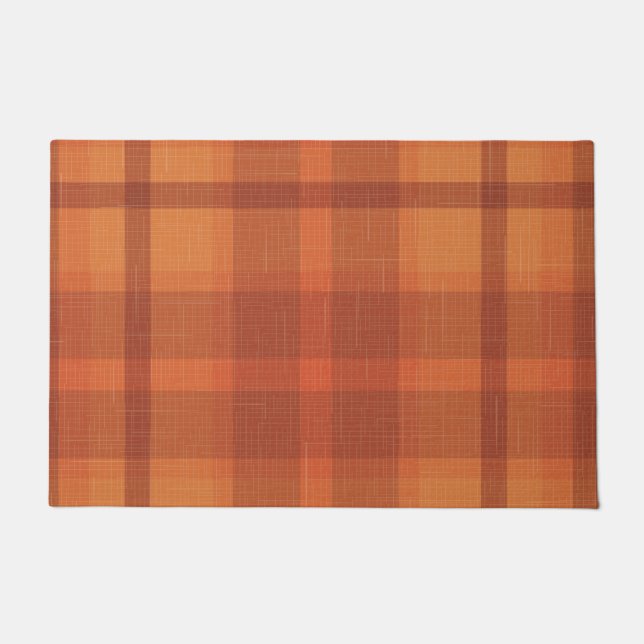Rustic Orange Autumn  Fall Plaid Tartan Doormat (Front)