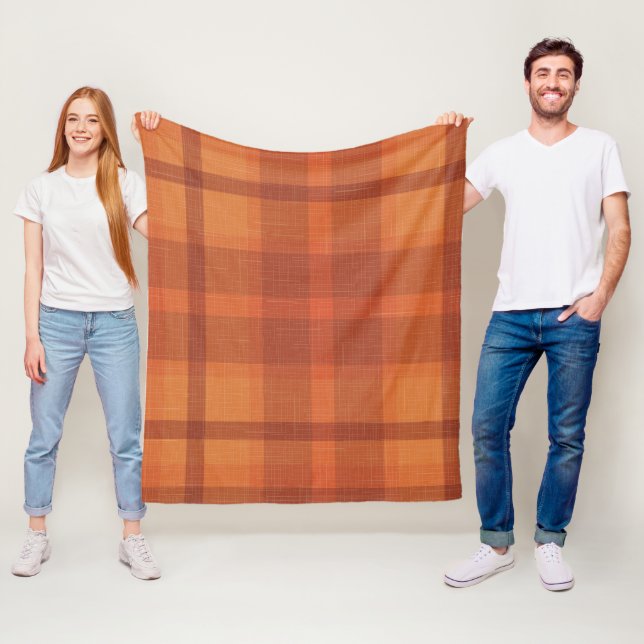 Rustic Orange Autumn  Fall Plaid Tartan Fleece Blanket (In Situ)