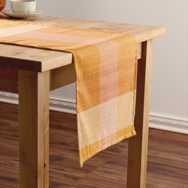 Rustic Orange Autumn  Fall Plaid Tartan  Short Tab Short Table Runner (In Situ)